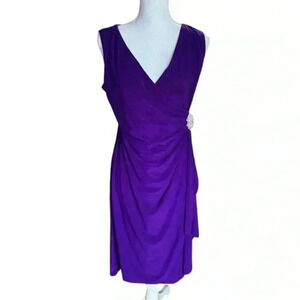 R&M Richards Rhinestone Brooch Crossover Surplice Dress Size 12 Plum